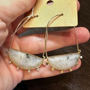 Anthropologie Farin Crescent and labradorite stone hoop earrings in gold tone!